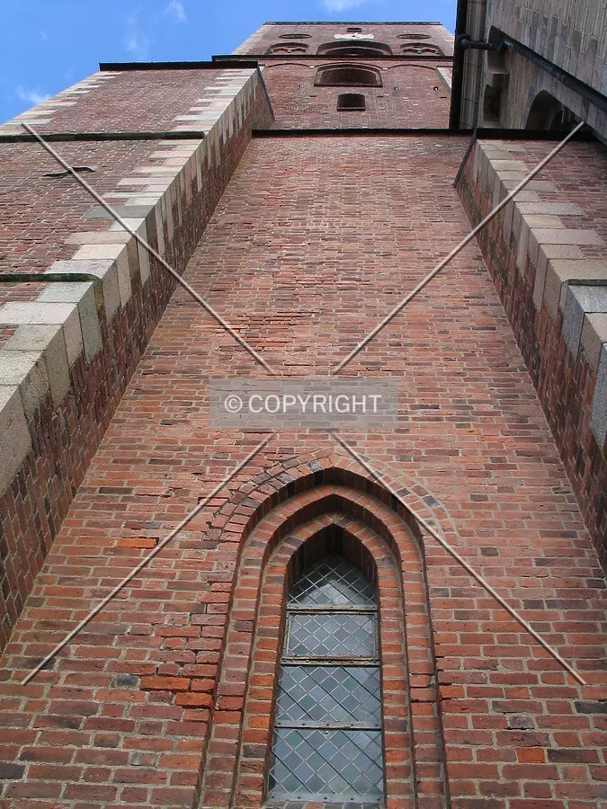 Looking up at the main tower from gound level