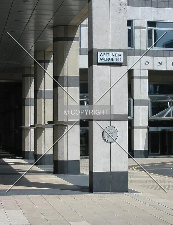 The imposing columns surrounding the Cabot Square entrance