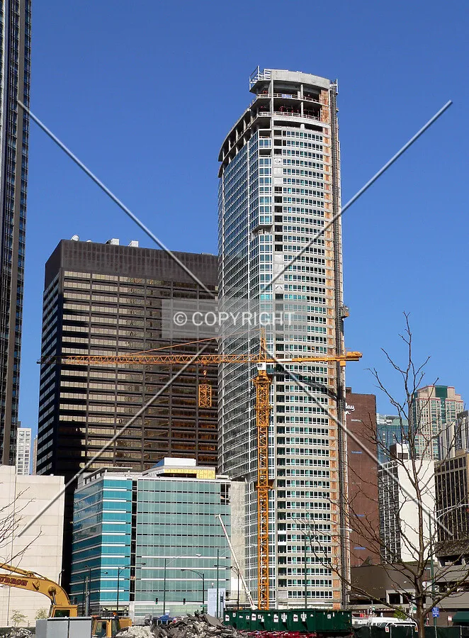 View to the northwest as the tower crane is being disassembled