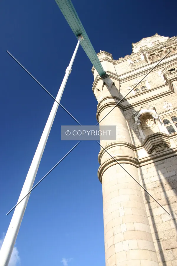 Looking up at the west side of the south tower and support ironwork