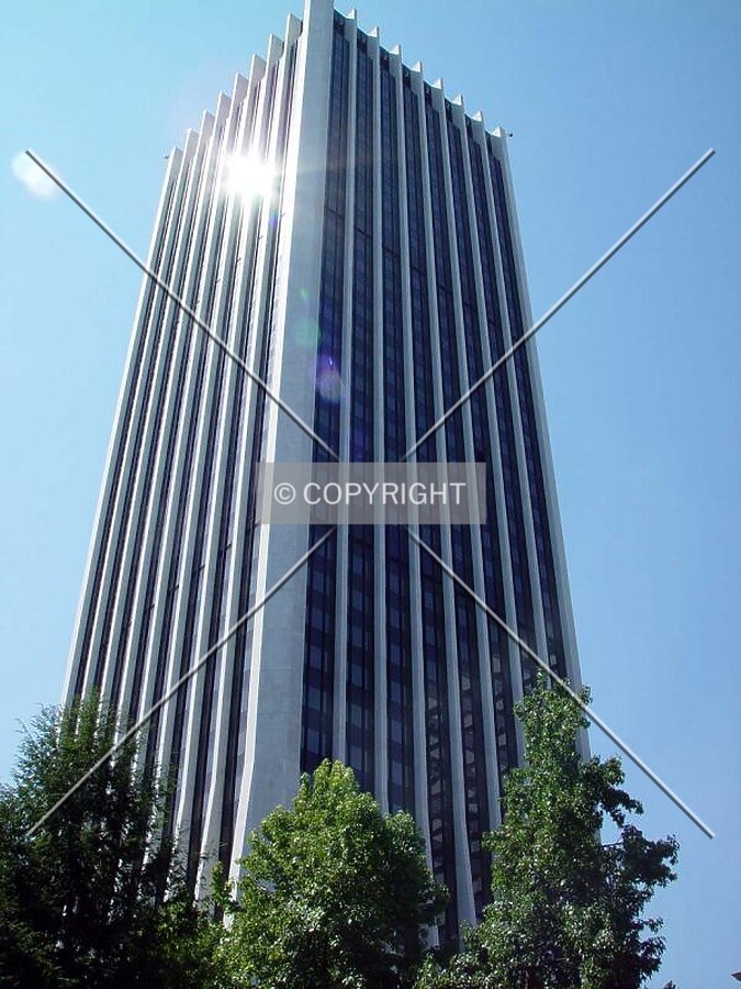 Tallest in Portland at 546 feet reflecting a hot August sun