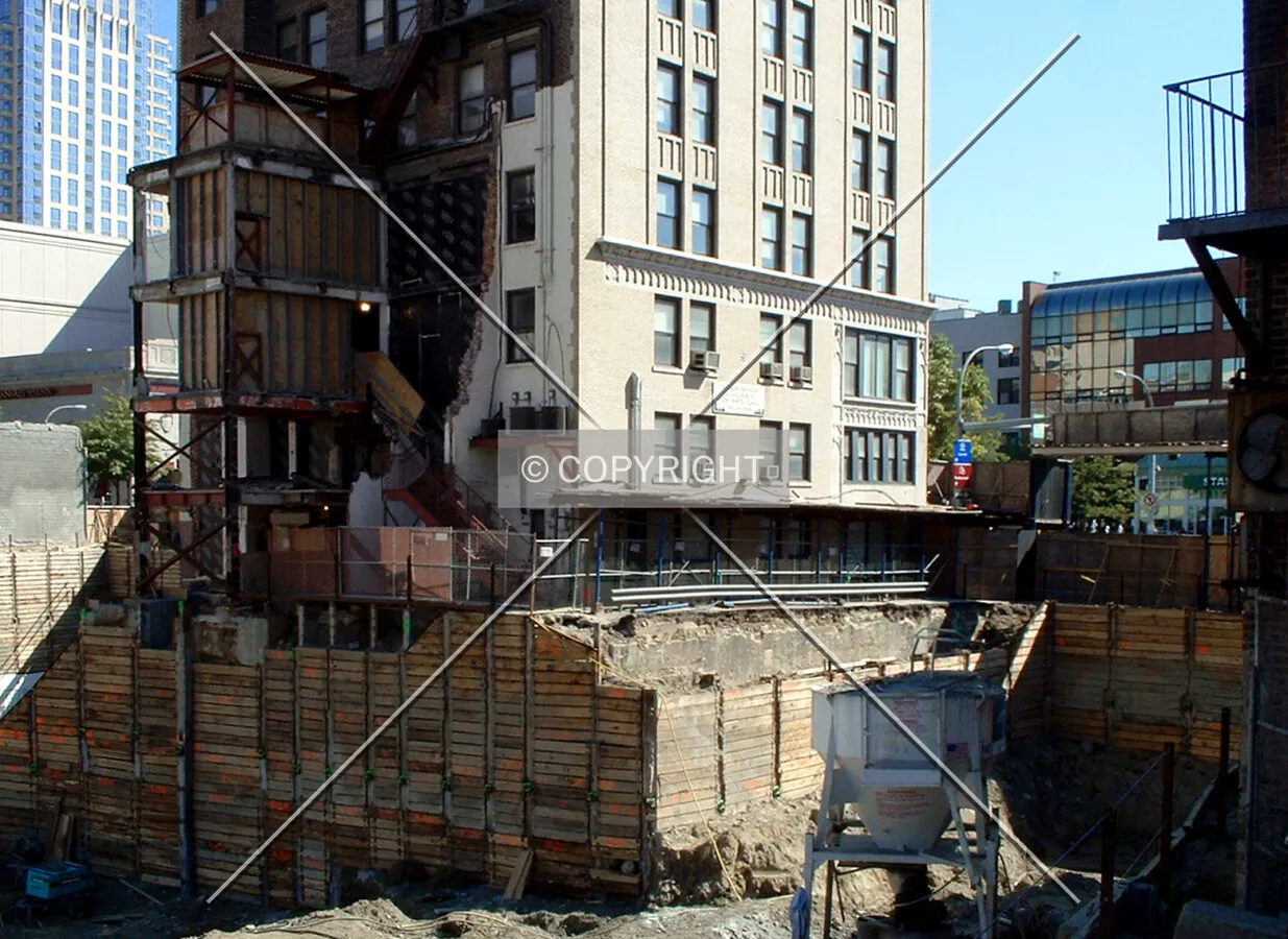 View from the northwest showing retaining wall during construction of Renaissance Square