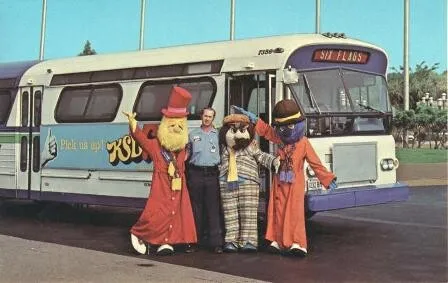 A 1977 promotional shot of the Bi-State Six Flags Express bus