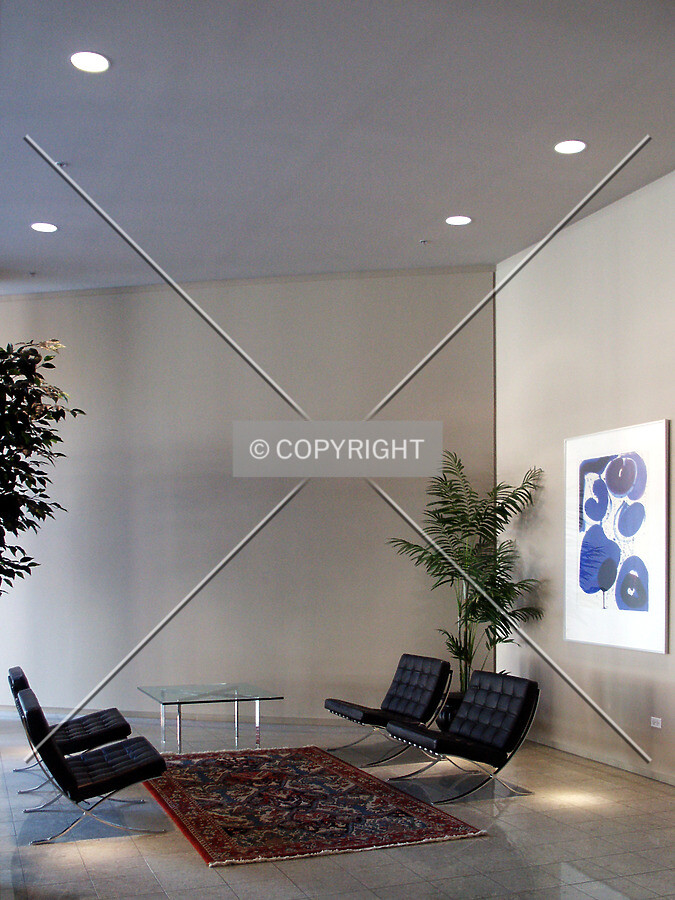 Lounge area at the west end of the lobby