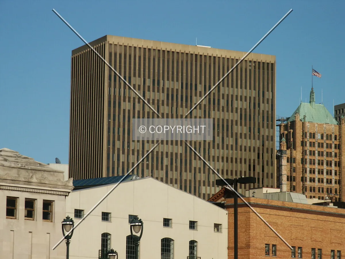 Upper floors from across the river, looking east