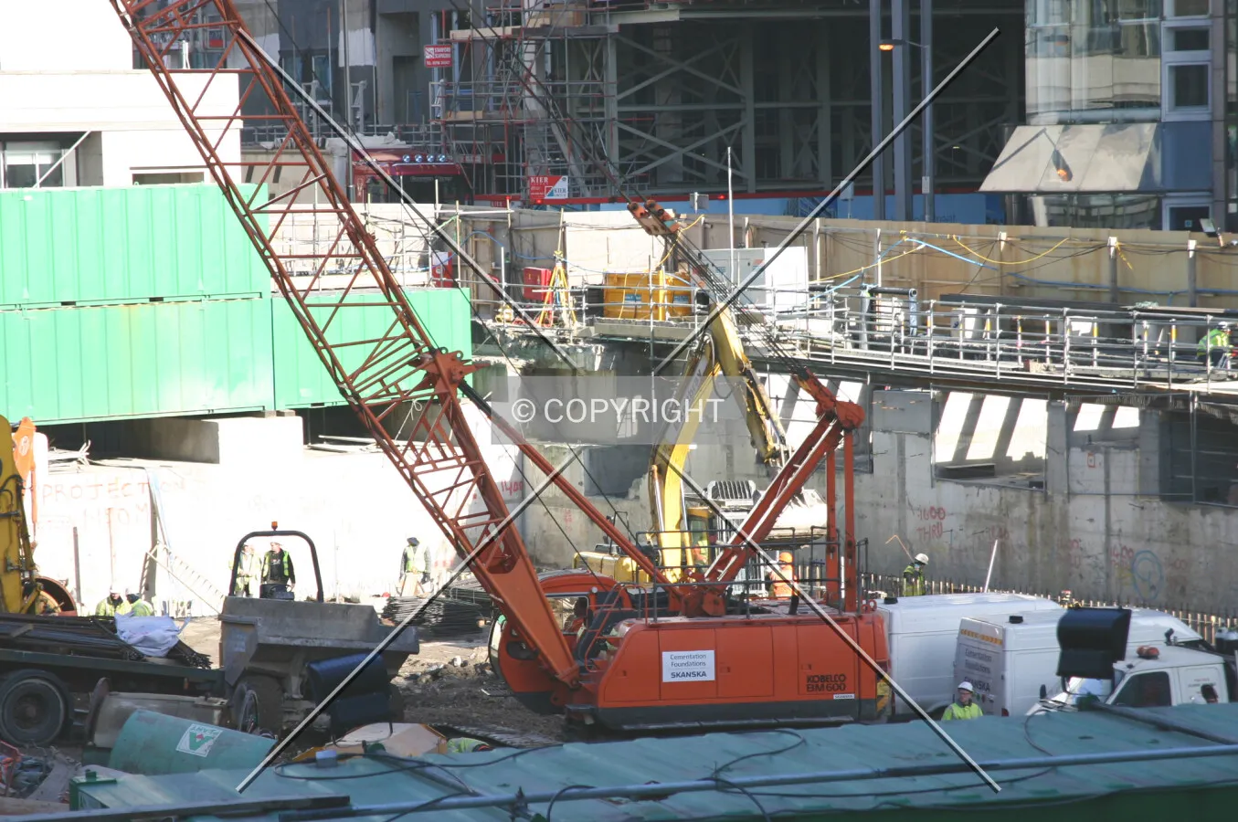 Construction equipment viewed from the CityPoint walkway