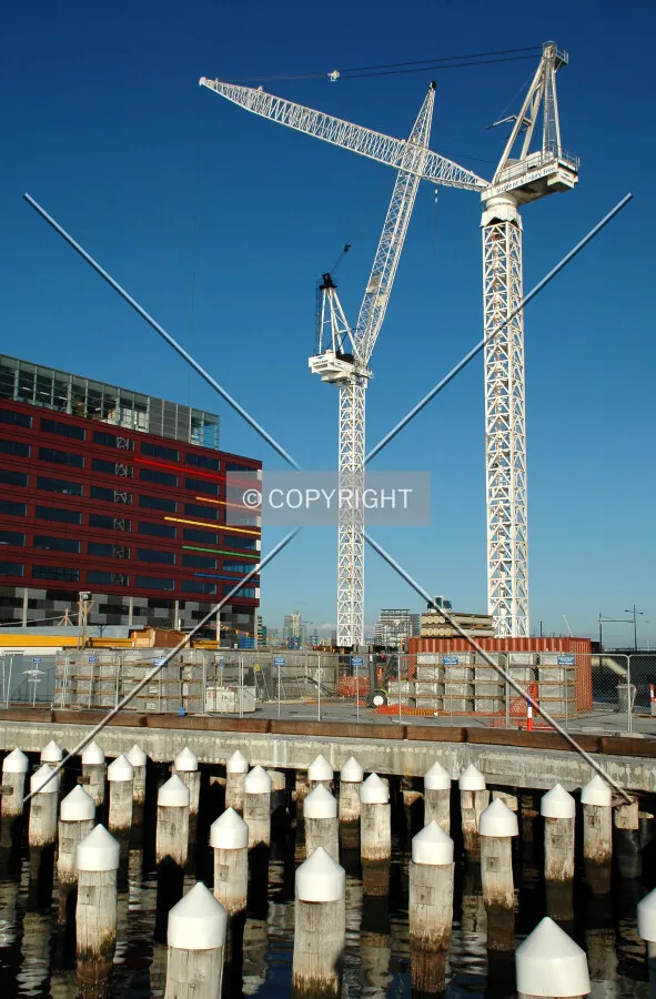 View of the cranes on site