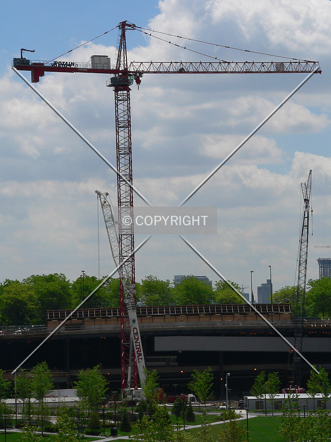 Looking south at the tower crane during installation