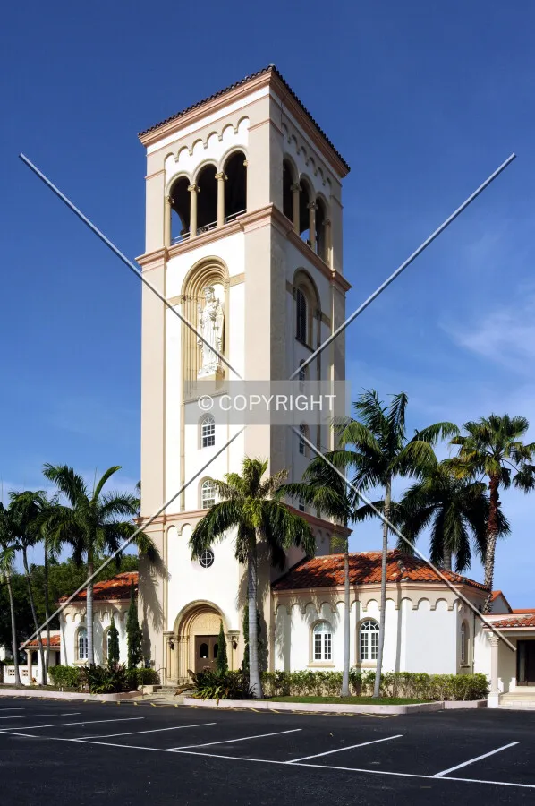 View of the church bell tower from the southwest