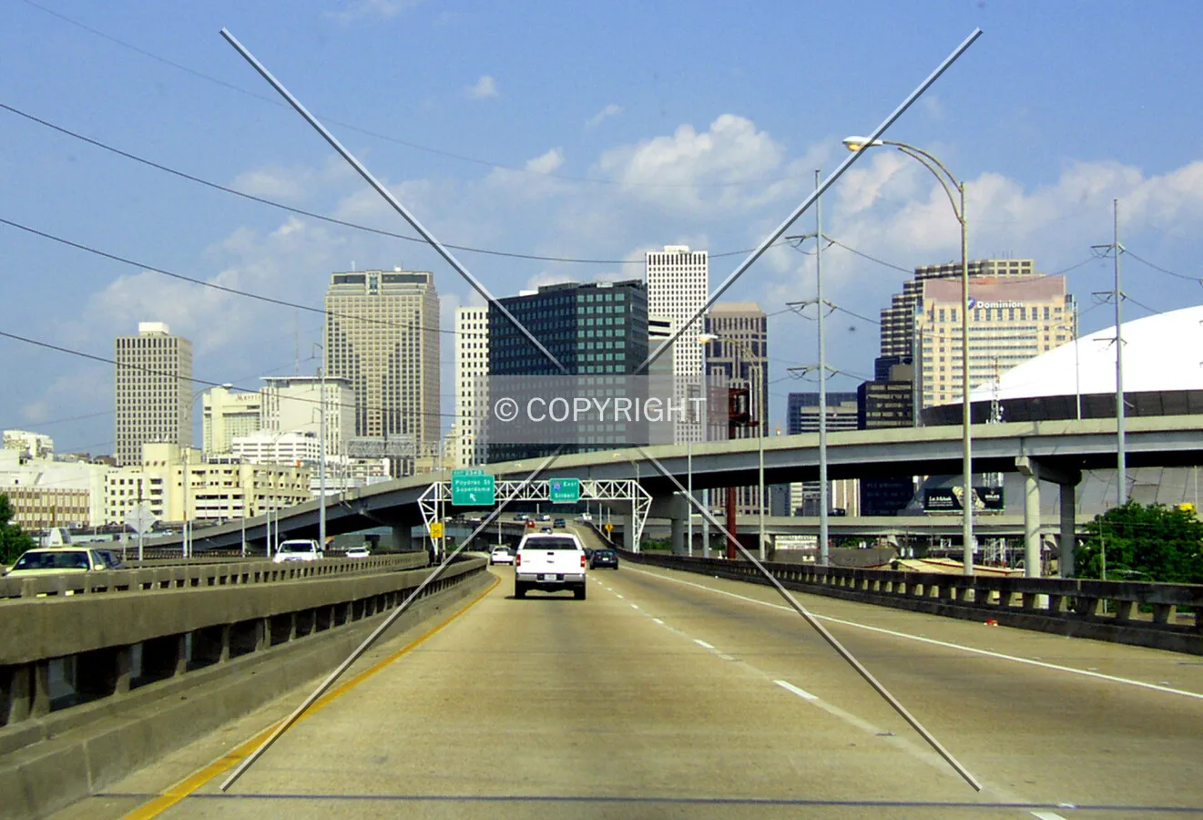 Entering downtown from an elevated section of Interstate 10 East