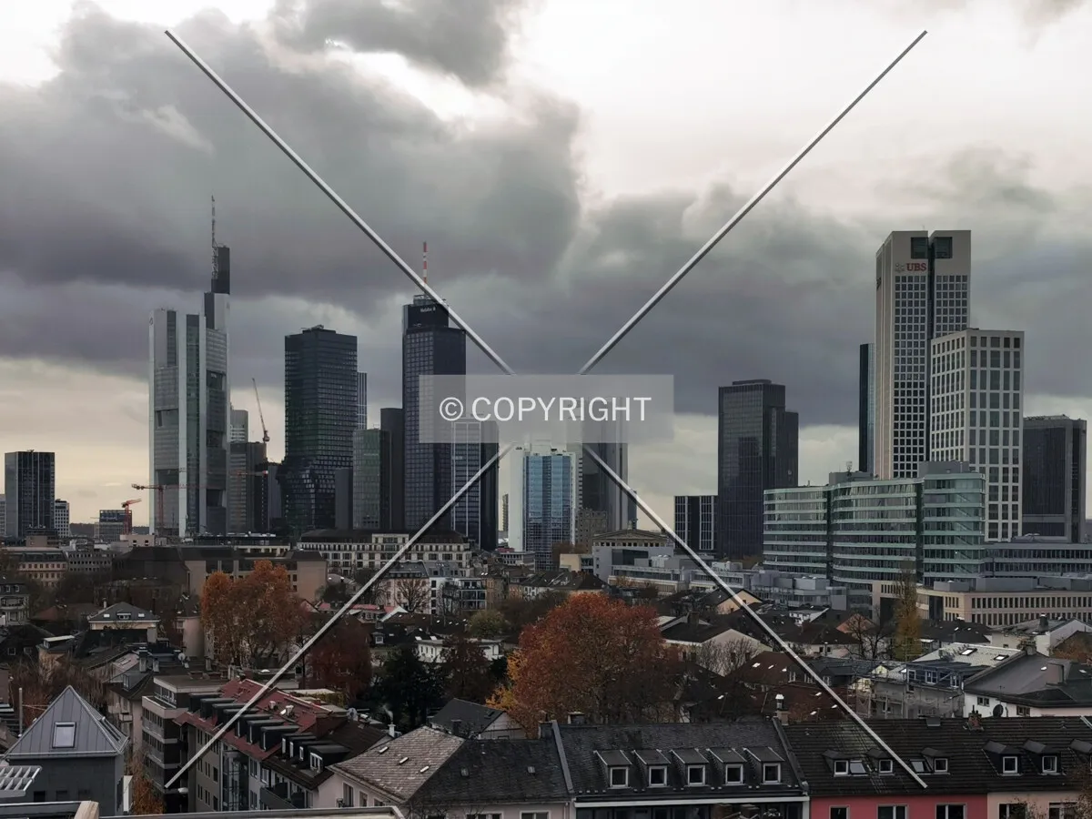Dark clouds over the Frankfurt skyline