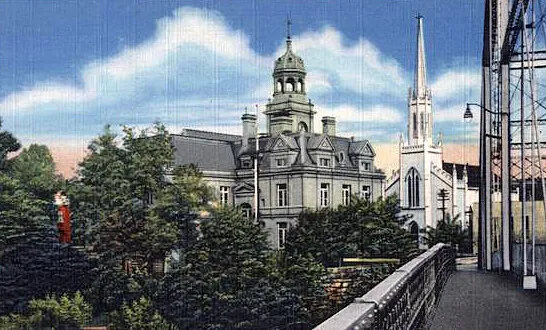 Vintage view from the bridge toward downtown