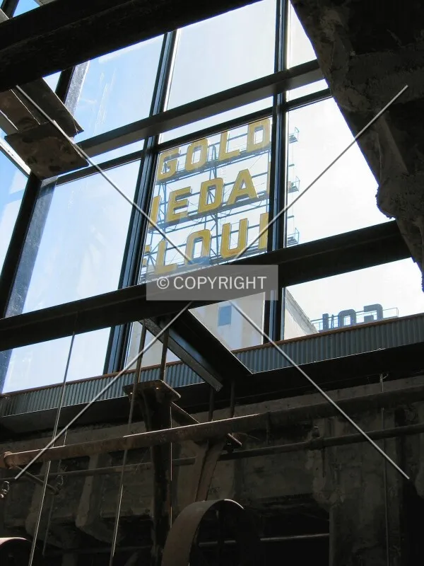 Gold Medal Flour looming over the 8th floor wheat house in the Mill City Museum