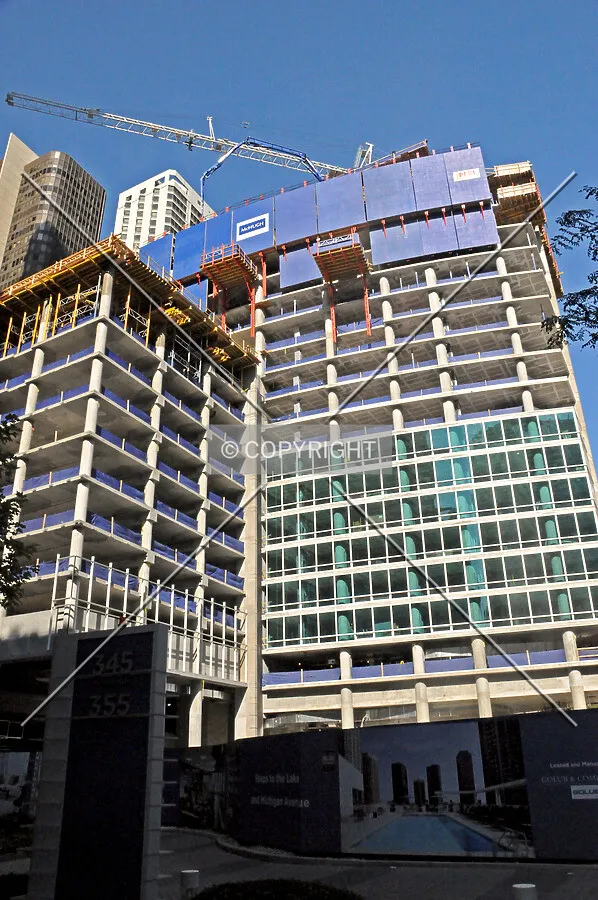 Looking up from Grand Avenue and the internal driveway