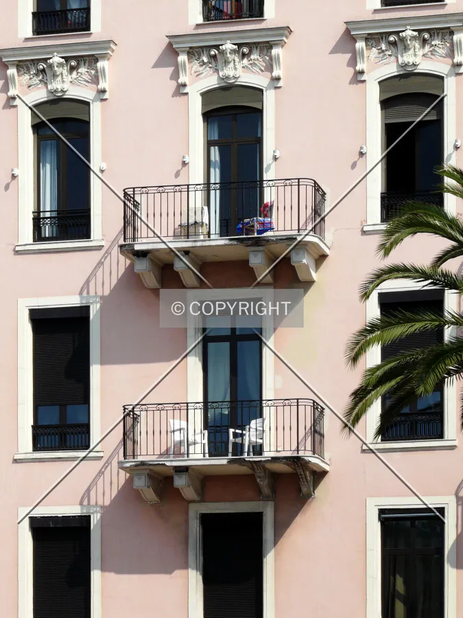 Balconies and moldings on the south facade
