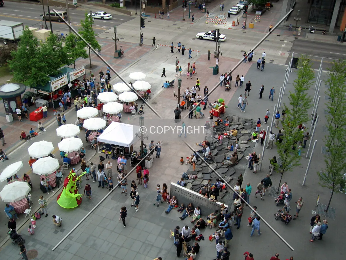 Grand Opening festivities amongst the Nicollet Mall landscaping