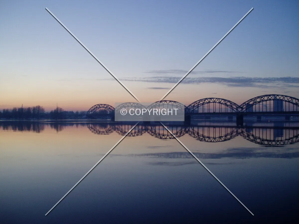Evening Daugava River and Railway Bridge