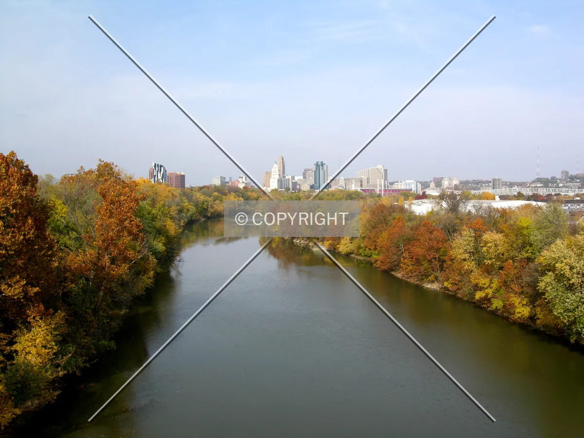 Cincinnati and Covington skylines from the 12th Street Bridge along the Licking River in Kentucky