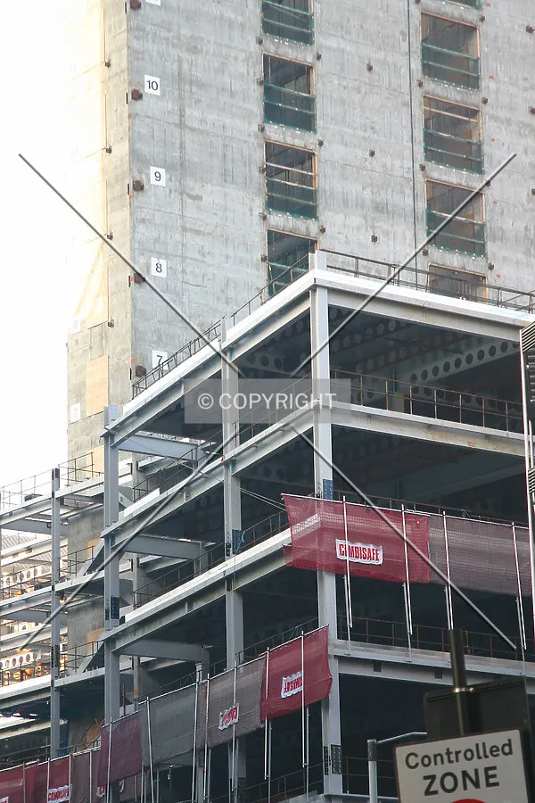 View from Moorfields of steelwork climbing the core