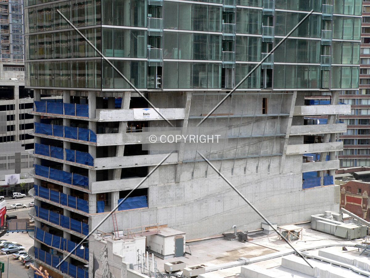 View of some of the parking floors from the northeast