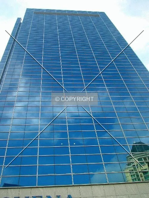 View up south facade of tower