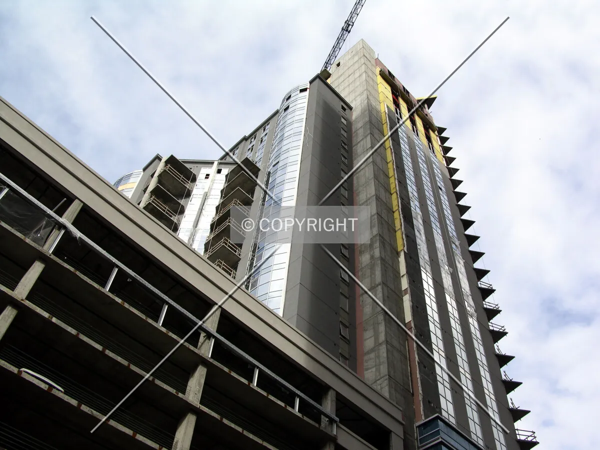 Looking up the southeast corner