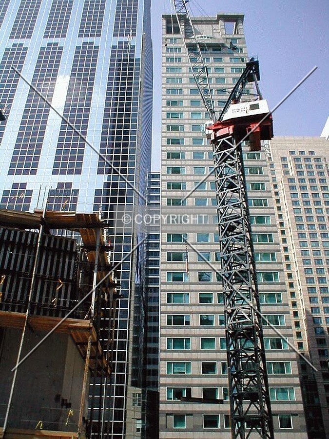 Construction crane at east end of the site