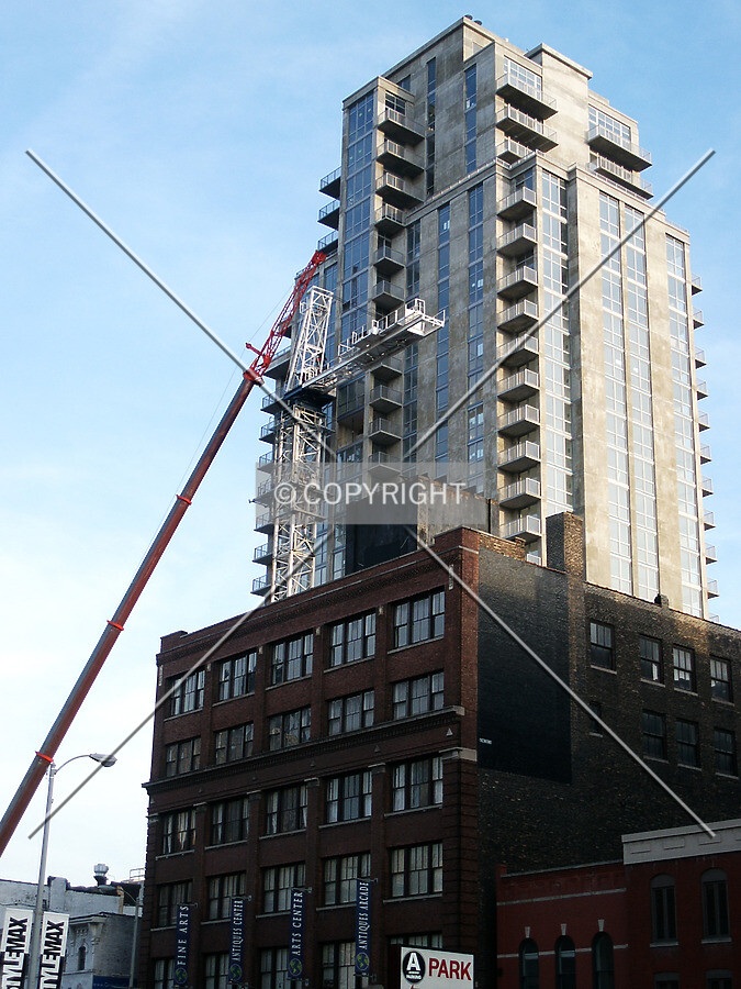 View from the northwest with crane being dismantled