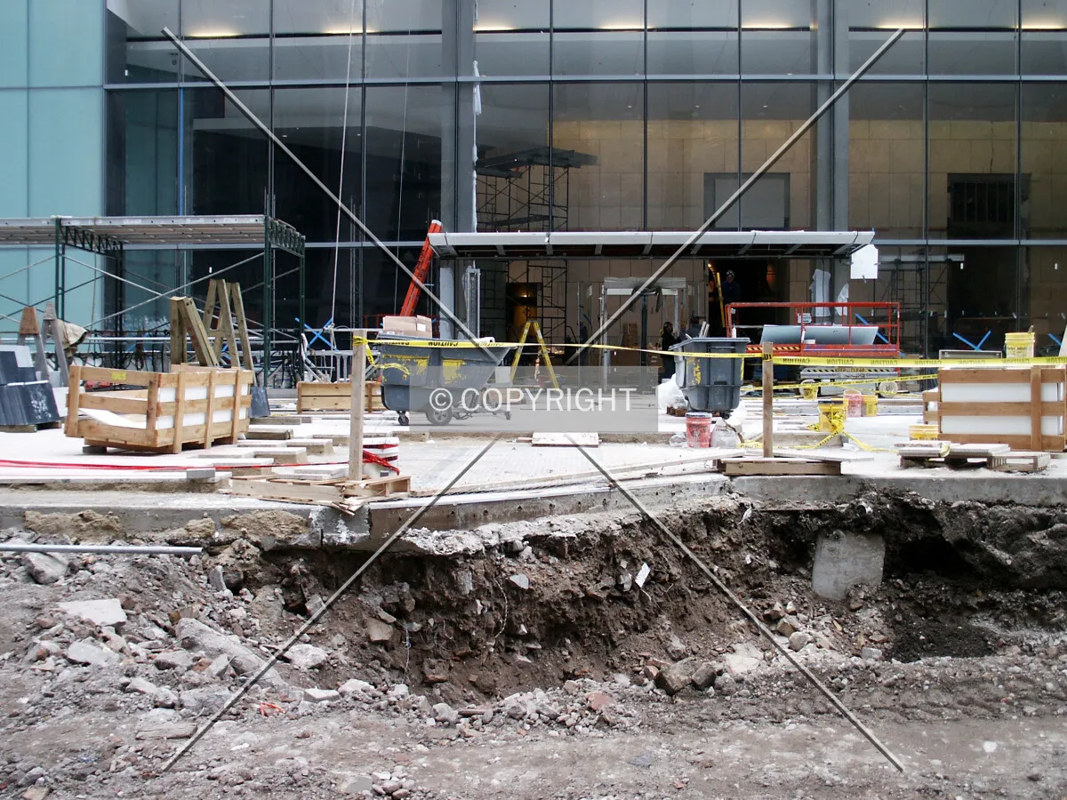 Trench in front of the plaza