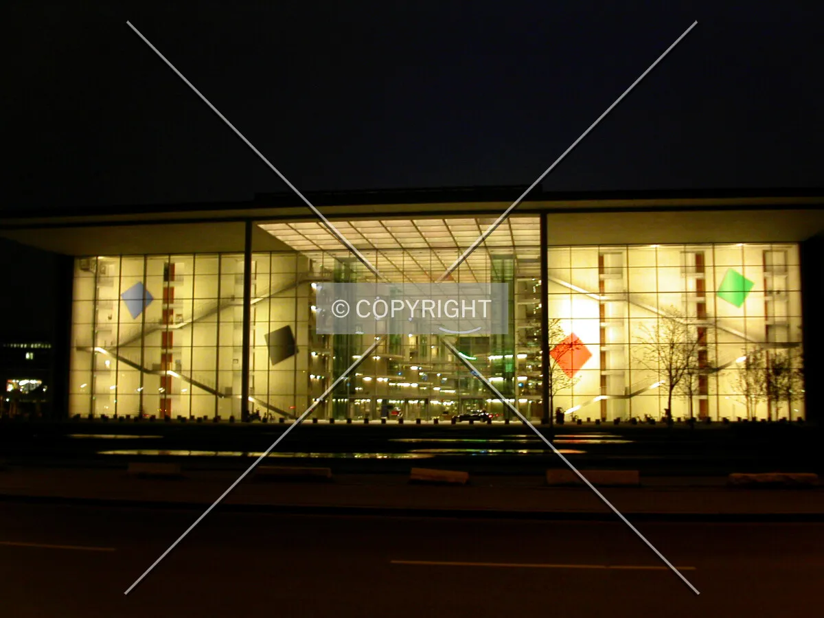 Night view of the entrance area