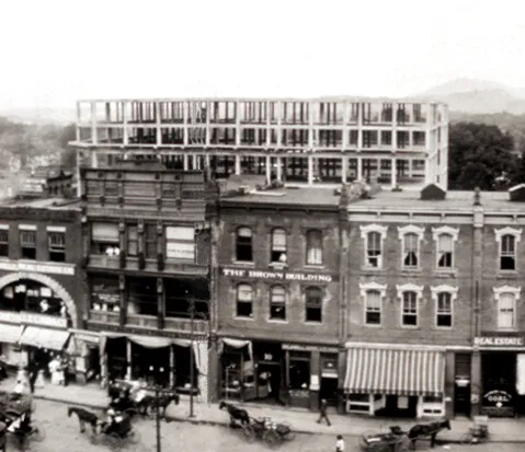 View from the south across Pack Square during construction