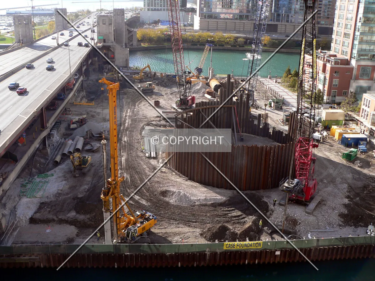 View of the site from the 13th floor of the North Pier Tower parking structure