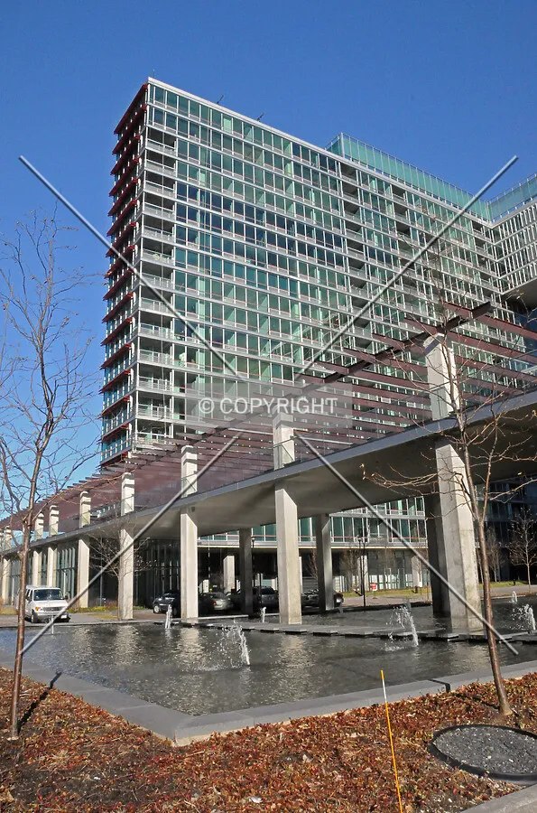 Maple Tower viewed from across the fountain pool to the southwest