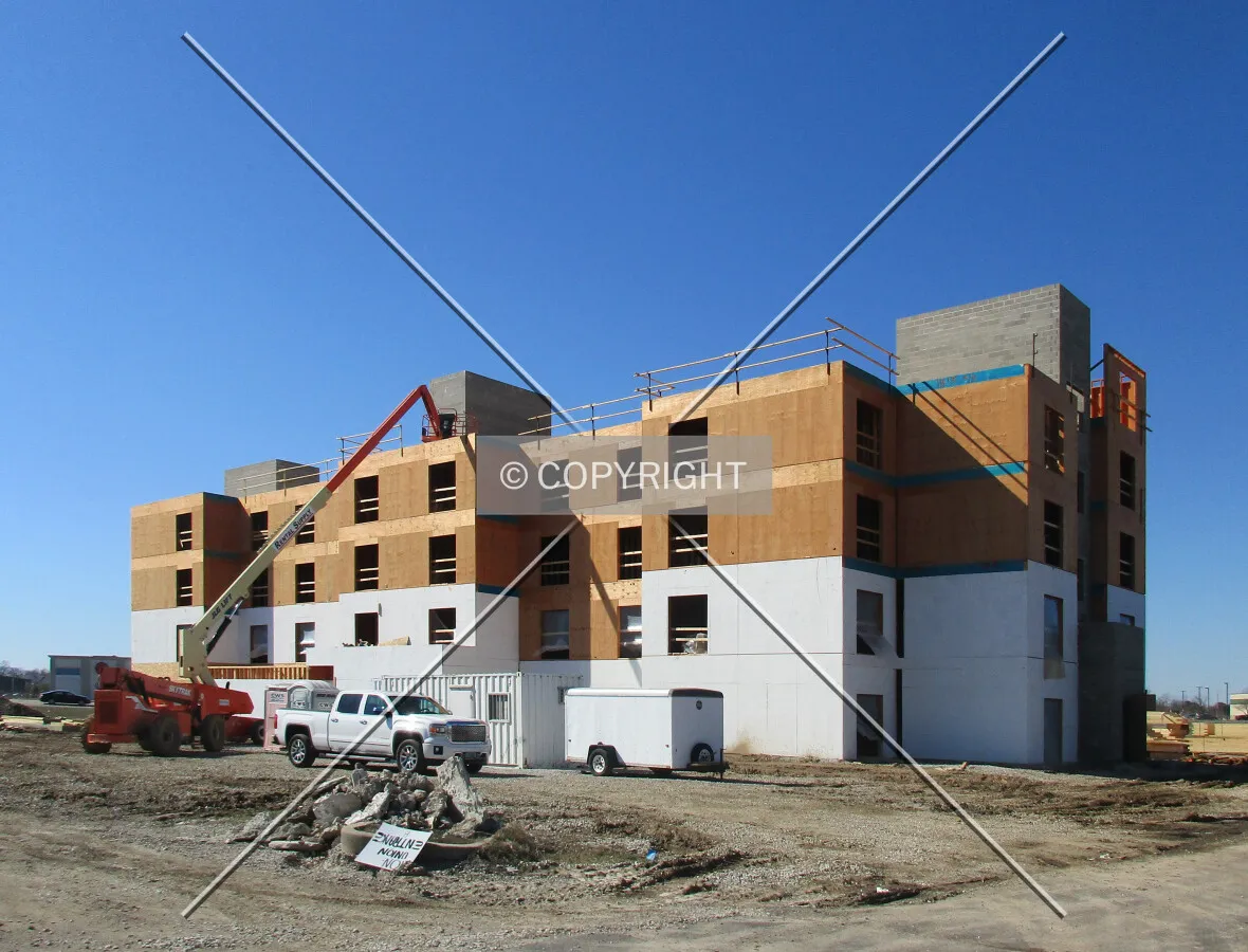Northeast view during construction; March