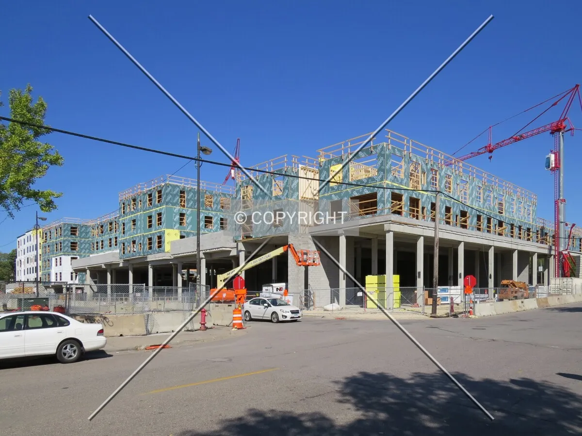 View to the north across 14th Avenue and 6th Street SE