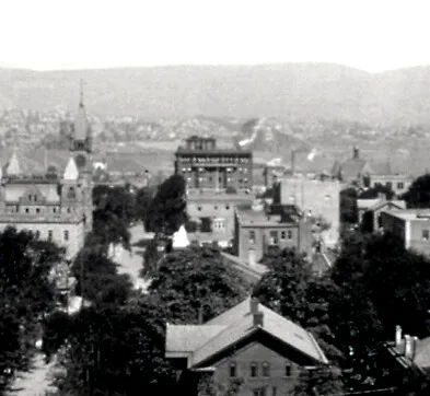 View from the southeast along Mulberry Street with the YMCA at center