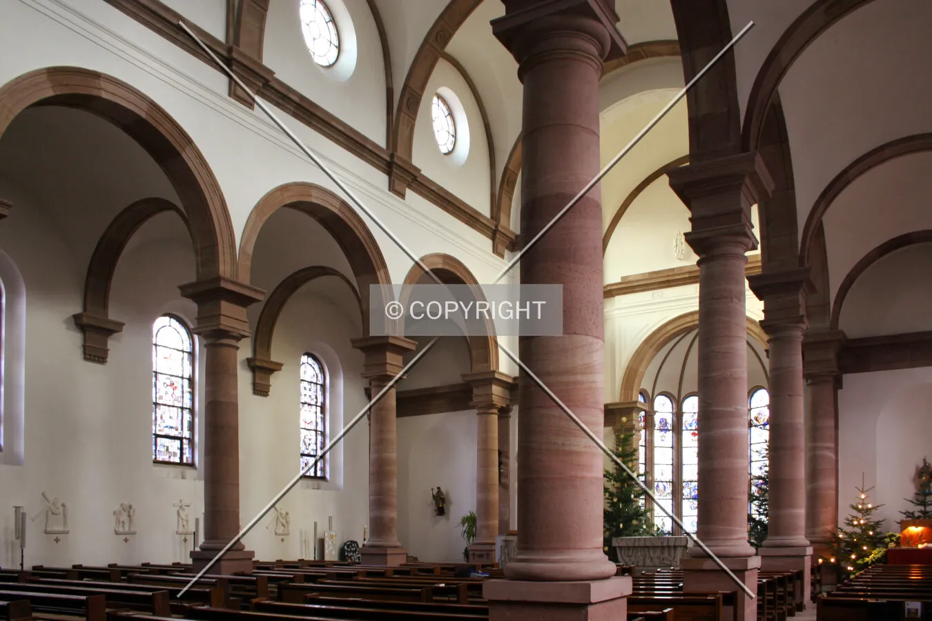Diagonal view across the nave