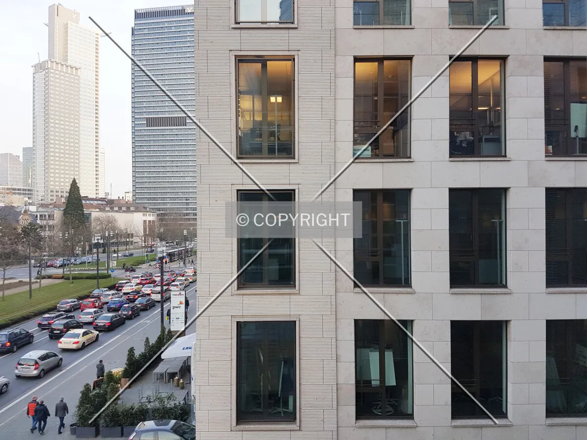 The facade of Tower 185 as seen from the neighboring Pollux building
