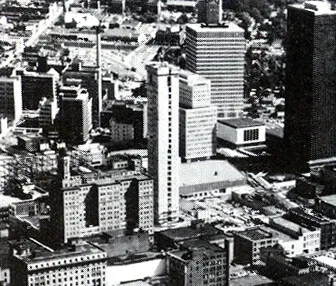 View from the northwest showing concrete core