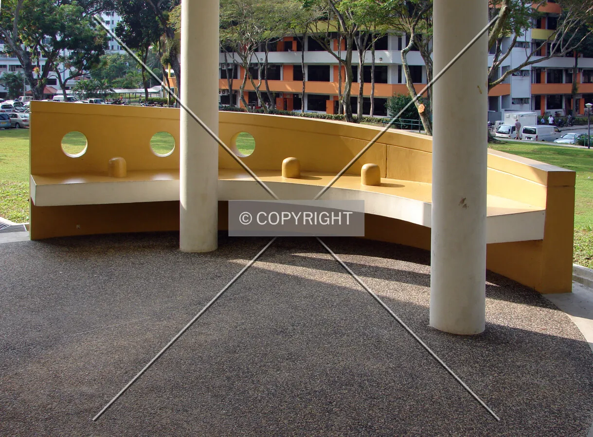 Typical outdoor bench design throughout this complex