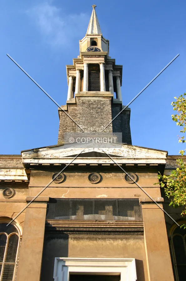 Looking up above the entrance from Redhill Street