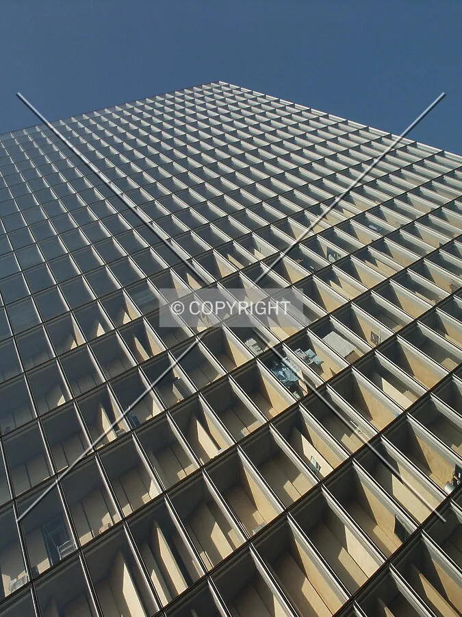 Oblique view up the facade