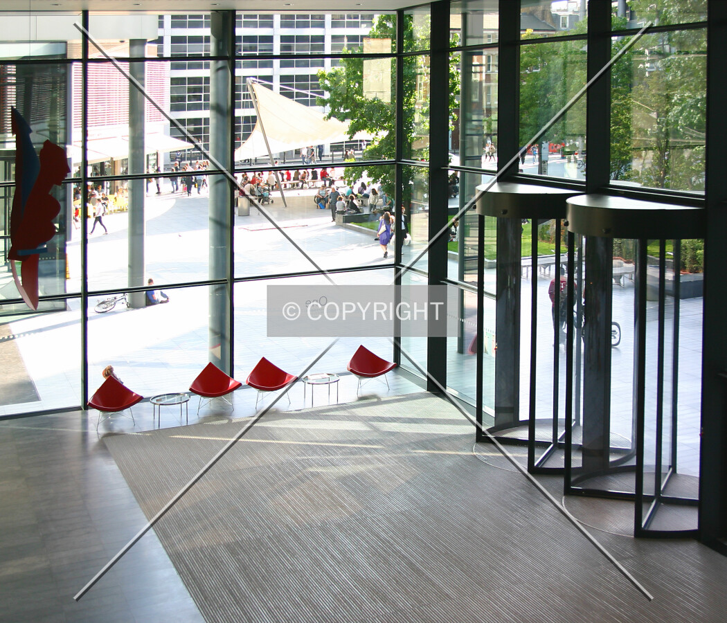 Looking down towards the entrance from the ground floor mezzanine