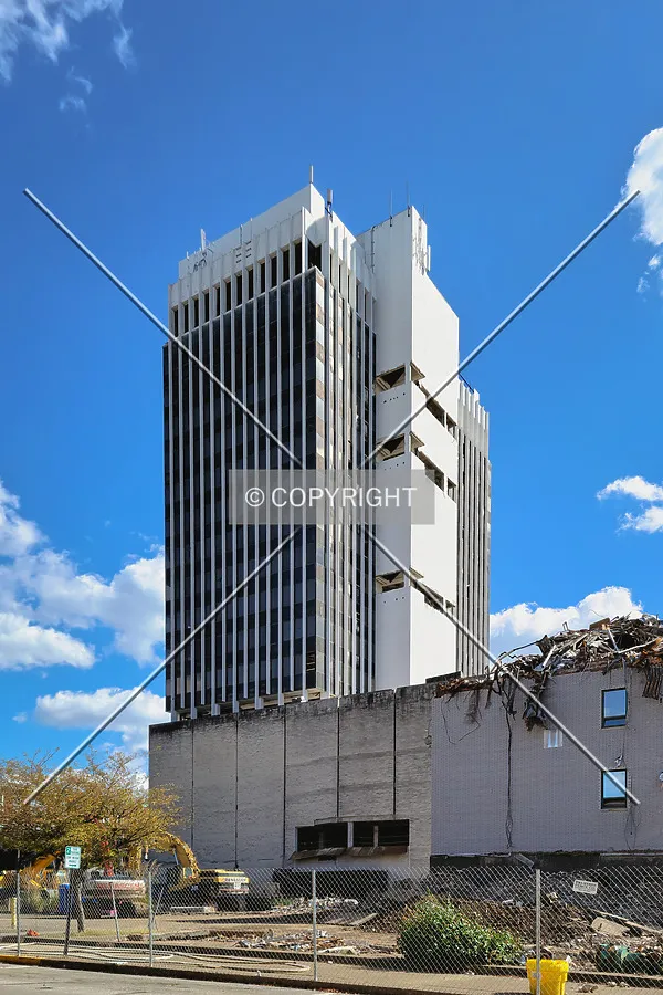 From the west while being prepped for implosion; October 16, 2021
