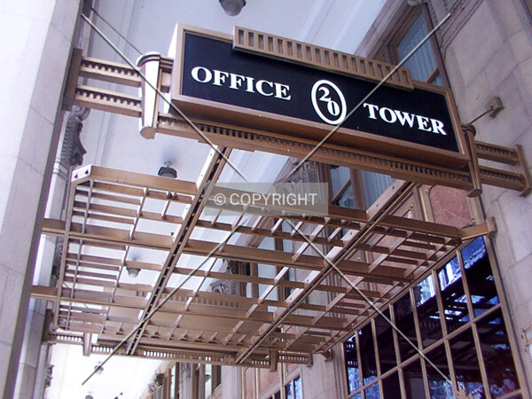 Grillework over the office entrance