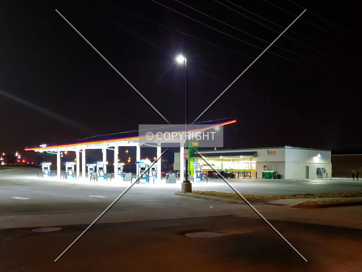View from the southwest at night; December 7, 2018