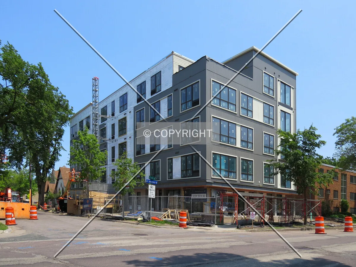 View to the northeast across University Avenue SE
