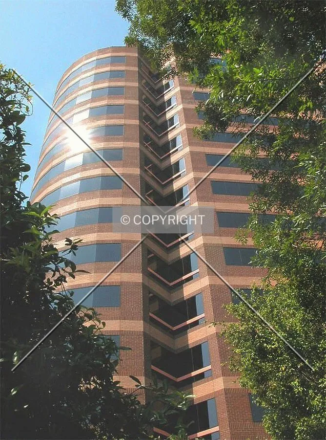 Brick and glass make up the building's face