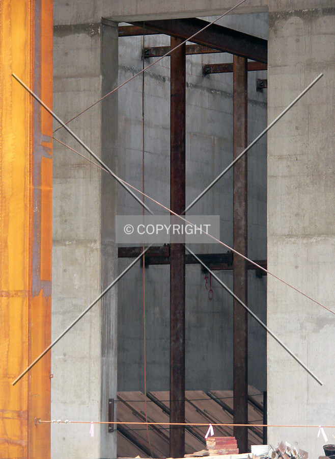View into the core with tracks for the elevators visible