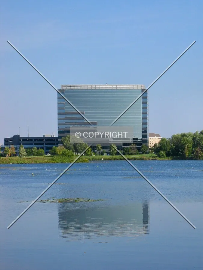 View to the north, reflected in Hyland Lake